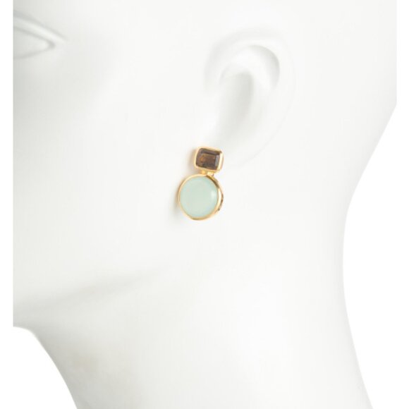 SHAANTI JEWELS  India 18kt Gold Plated Sterling Silver Aqua Calcite Earrings - Picture 2 of 2